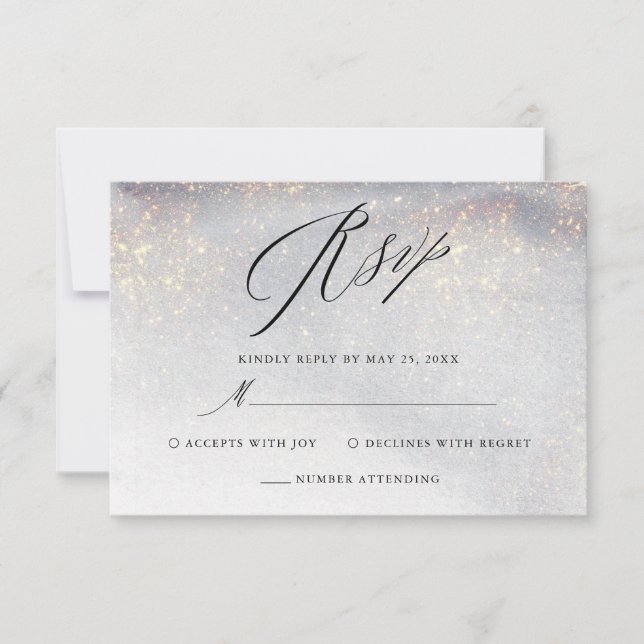 Cartons Réponse Chic Silver Gold Sparkle Aquarelle Mariage de luxe (Devant)