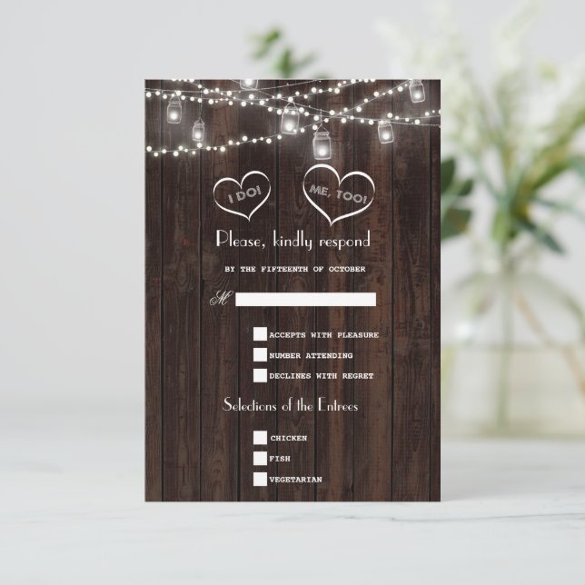 Cartons Réponse Chic String Lights Mason Jar Old Barn Mariage (Debout devant)