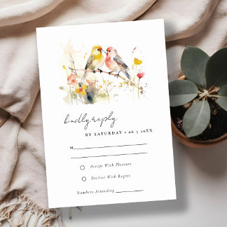 Cartons Réponse Chic Wild Botanical Aquarelle Inséparables Mariage