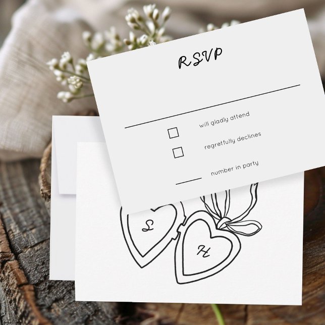 Cartons Réponse Chiffre de serrure de coeur Whimsical Dessin perso (Whimsical Heart Locket Doodle Sketch CUSTOM RSVP Card
)