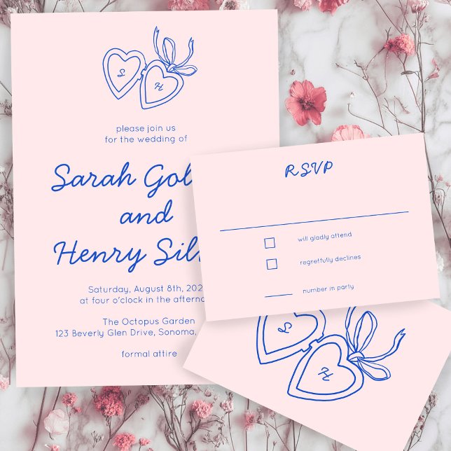 Cartons Réponse Chiffre de serrure de coeur Whimsical Dessin perso (Whimsical Heart Locket Doodle Sketch CUSTOM RSVP Card
)