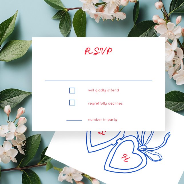 Cartons Réponse Chiffre de serrure de coeur Whimsical Dessin perso (Whimsical Heart Locket Doodle Sketch CUSTOM RSVP Card
)