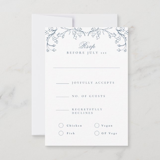 Cartons Réponse Chinoiserie romantique Mariage bleu français (Devant)