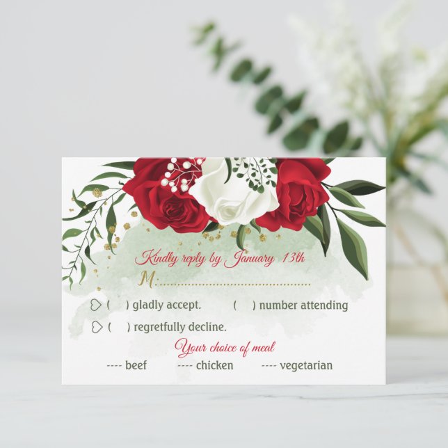 Cartons Réponse choix de repas à la flore rouge et blanche (Debout devant)