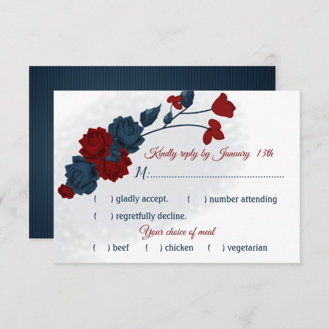 Cartons Réponse choix de repas de fleurs marine et bordeaux (Devant / Derrière)