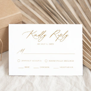 Cartons Réponse Choix de repas de mariage à calligraphie dorée élé