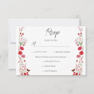 Cartons Réponse Choix de repas de mariage aux fleurs sauvages rose