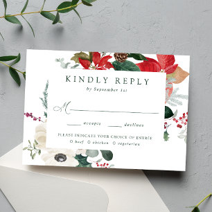 Cartons Réponse Choix de repas de mariage aux poinsettias aquarell