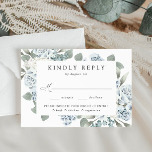 Cartons Réponse Choix de repas de mariage floral bleu poussiéreux 