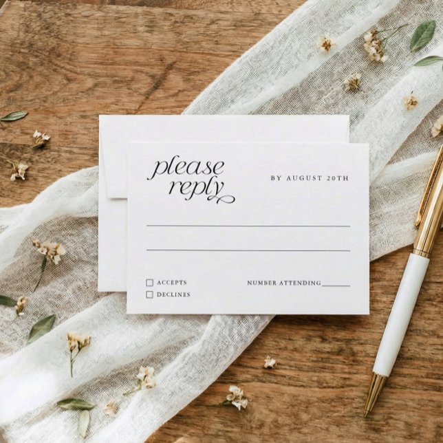 Cartons Réponse Choix de repas de mariage moderne et élégant simpl (Elegant simple modern wedding rsvp card to mail back with meal choice and allergies.)