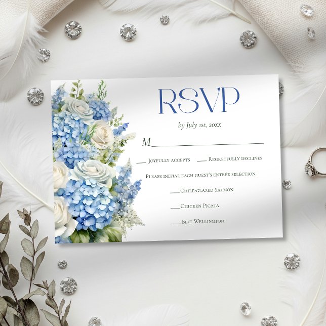 Cartons Réponse Choix de repas floral de mariage élégant Hortensia (Créateur téléchargé)