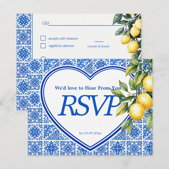 Cartons Réponse 💙🍋Choix de repas + QR Azul & Limone Romance (Devant / Derrière)