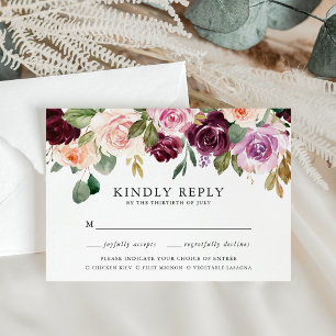 Cartons Réponse Choix de repas rustique rose bordeaux et violet