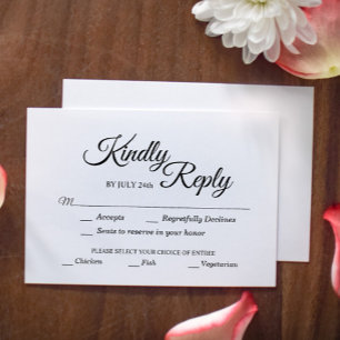 Cartons Réponse Choix de repas simple noir et blanc