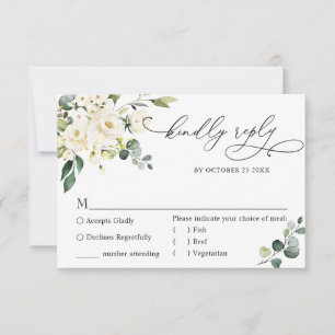 Cartons Réponse CHOIX DU REPAS Eucalyptus Roses blanches Mariage f