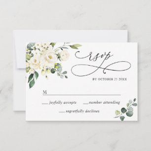 Cartons Réponse CHOIX DU REPAS Eucalyptus Roses blanches Mariage f