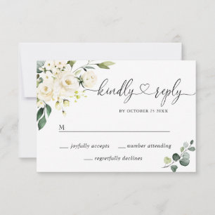 Cartons Réponse CHOIX DU REPAS Eucalyptus Roses blanches Mariage f