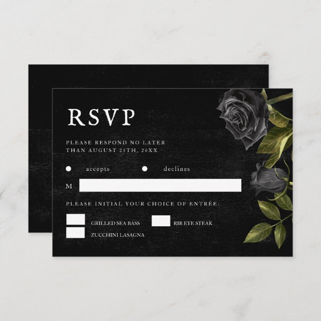 Cartons Réponse Choix gothique de repas Mariage (Devant / Derrière)