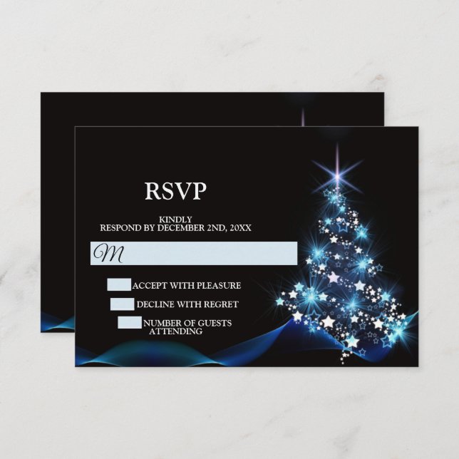 Cartons Réponse Christmas Party Blue Shiny Tree Black Elegant (Devant / Derrière)
