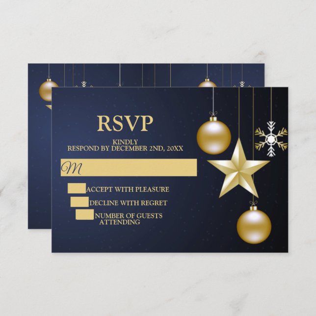 Cartons Réponse Christmas Party Golden Ornaments Navy Blue Elegant (Devant / Derrière)