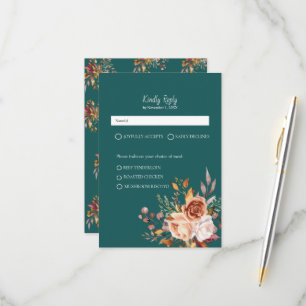 Cartons Réponse Chute Turquoise Aquarelle Terracotta mariage Flora