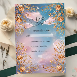 Cartons Réponse Ciel d'amour Mariage de fleurs dorées