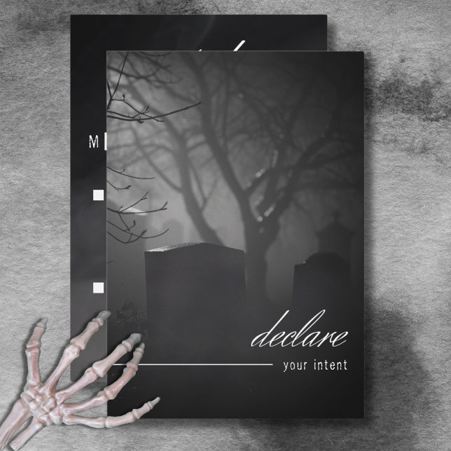 Cartons Réponse Cimetière gothique noir et blanc jusqu'à la mort C (Gothic Black & White Cemetery Until Death QR Code RSVP Card)