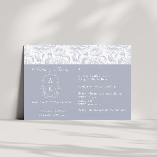 Cartons Réponse Cimier Monogramme Dusty Blue paysage Mariage (Créateur téléchargé)