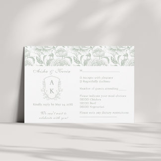 Cartons Réponse Cimier Monogramme Sage Vert paysage Mariage
