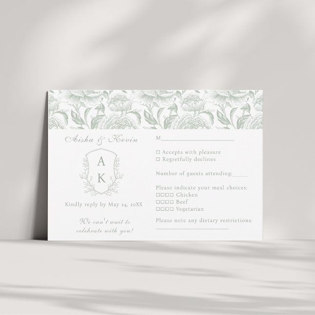 Cartons Réponse Cimier Monogramme Sage Vert paysage Mariage (Créateur téléchargé)