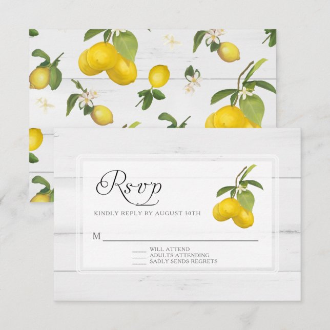 Cartons Réponse Citron floral jaune rustique bois blanc  (Devant / Derrière)