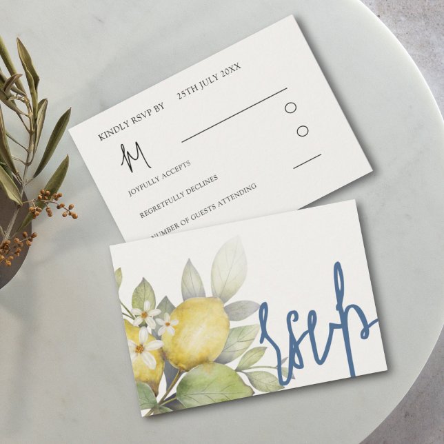 Cartons Réponse Citrons modernes Mariage bleu et jaune (Créateur téléchargé)