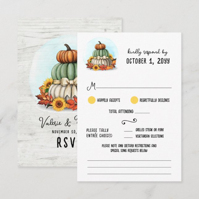 Cartons Réponse Citrouille de tournesol Rustique Mariage de automn (Devant / Derrière)