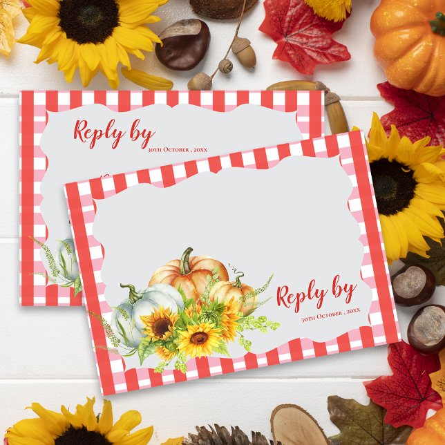Cartons Réponse Citrouille & Tournesol Automne Mariage de automne  (Pumpkin & Sunflower Fall Rustic Fall Wedding RSVP Card)