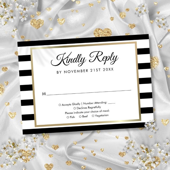 Cartons Réponse Classic Black and White Stripe (Classic Black and White Stripe RSVP Card)