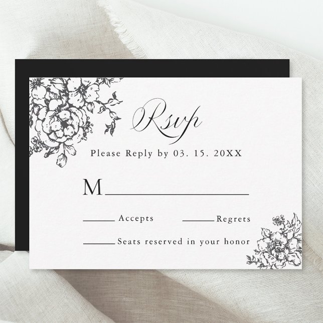 Cartons Réponse Classic Bloom Garden Mariage noir et blanc (Créateur téléchargé)