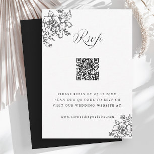 Cartons Réponse Classic Bloom Garden Mariage noir et blanc QR Code