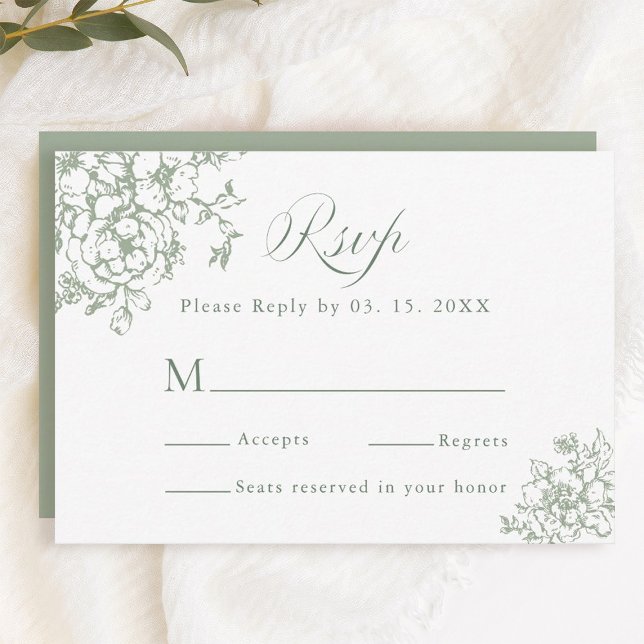 Cartons Réponse Classic Bloom Garden Sage Green Mariage (Créateur téléchargé)