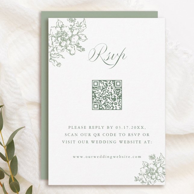 Cartons Réponse Classic Bloom Garden Sage Vert Mariage QR Code (Créateur téléchargé)