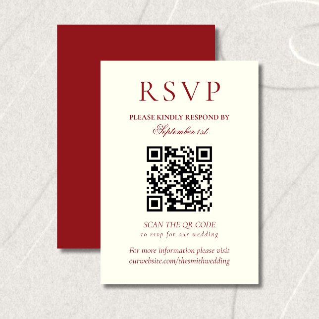 Cartons Réponse Classic Burgundy Red Minimalist Wedding QR Code (Classic Burgundy Red Minimalist Wedding QR Code RSVP Card)