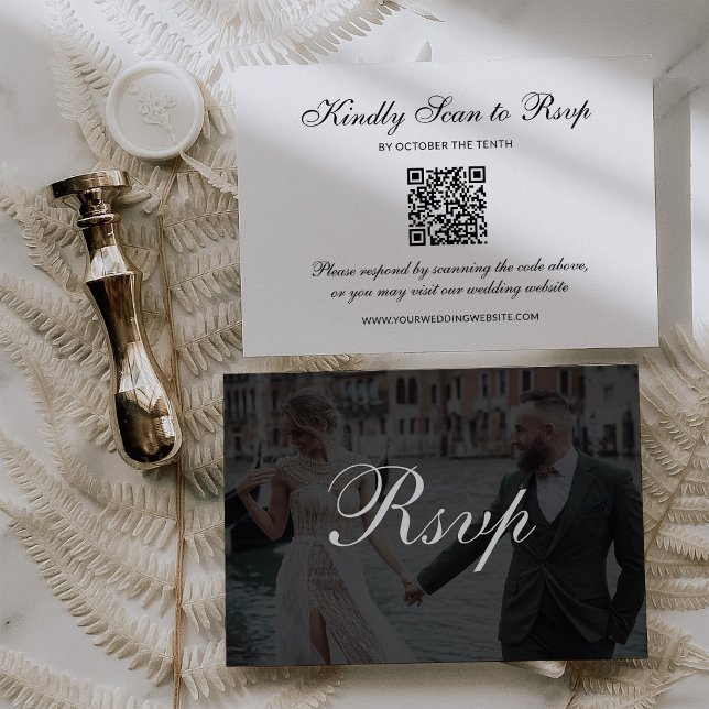Cartons Réponse Classic Dark Overlay | QR Code Photo Wedding (Créateur téléchargé)