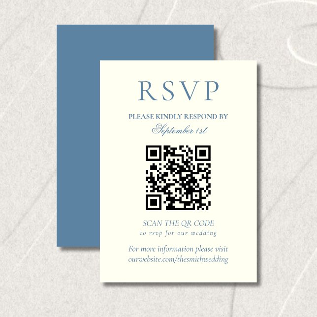 Cartons Réponse Classic Dusty Blue Minimalist Wedding QR Code (Classic Dusty Blue Minimalist Wedding QR Code RSVP Card)