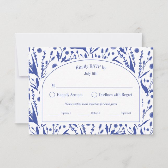 Cartons Réponse Classic Elegant Botanics Blue Repas Options (Devant)