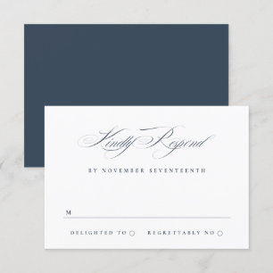 Cartons Réponse Classic Élégant Calligraphie Marine Mariage bleu