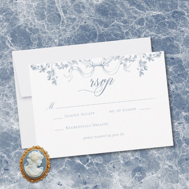Cartons Réponse Classic Elegant Dusty Blue Floral Frame Wedding (Classic Elegant Dusty Blue Floral Frame Wedding RSVP Card)