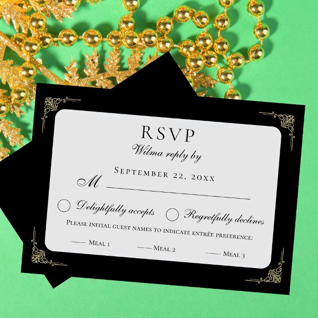 Cartons Réponse Classic Elegant Noir Blanc Beige Choix de repas RS (Créateur téléchargé)