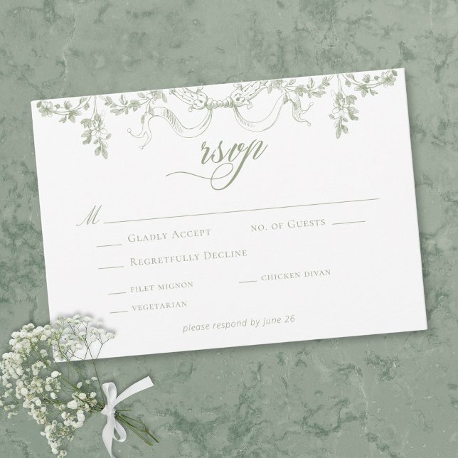 Cartons Réponse Classic Elegant Sage Green Floral Frame Wedding (Créateur téléchargé)
