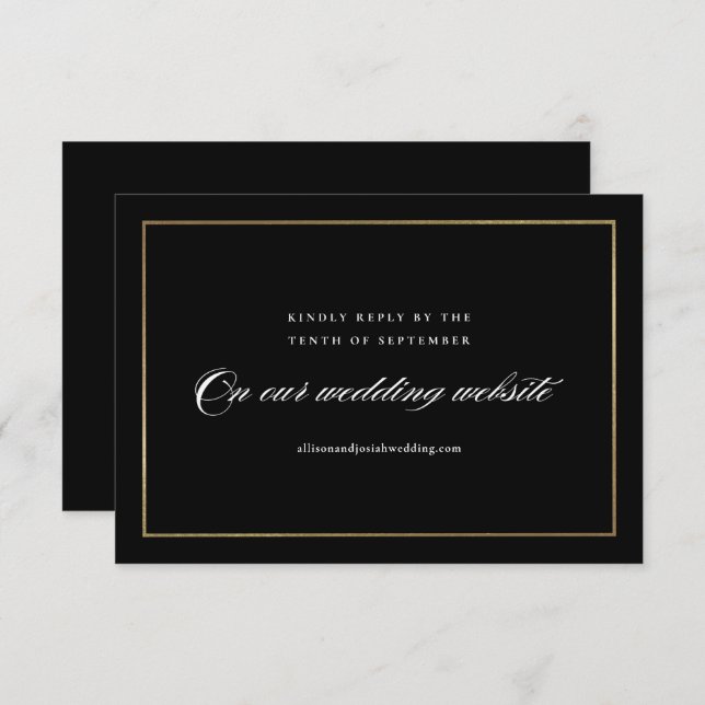 Cartons Réponse Classic Elegant Script Gold Mariage Website (Devant / Derrière)