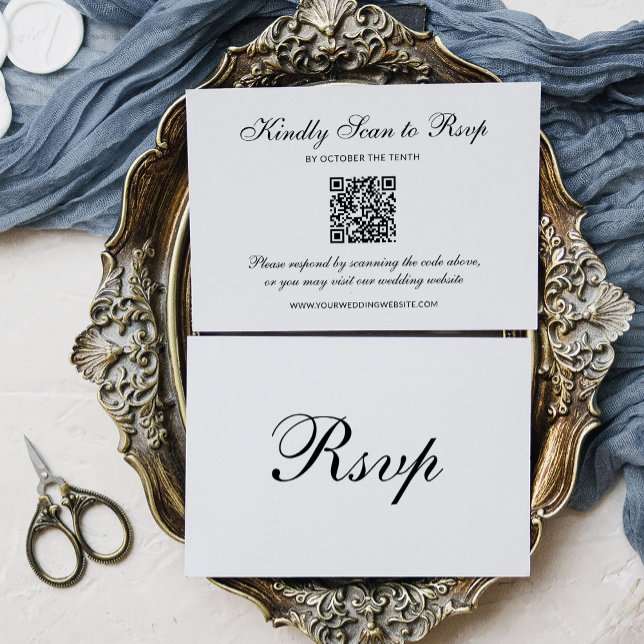 Cartons Réponse Classic Formal Black and White | QR Code Wedding (Créateur téléchargé)