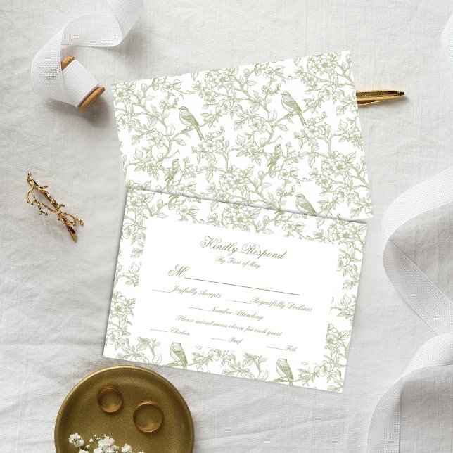Cartons Réponse Classic Green Floral Garden Toile Response Card (Créateur téléchargé)